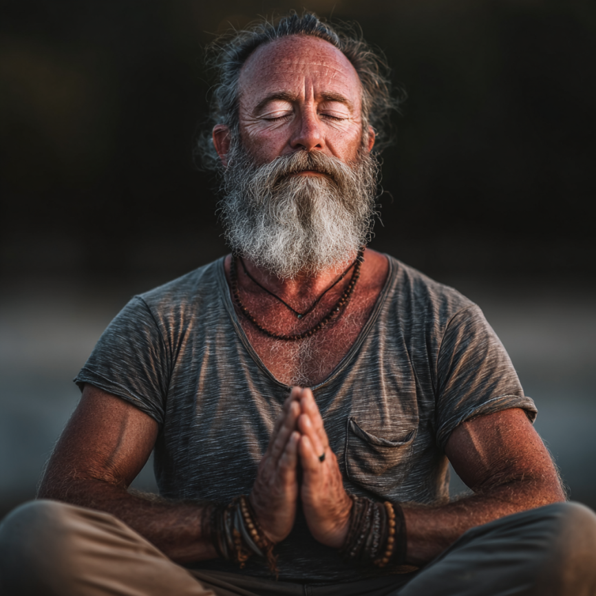 Група літніх людей практикує м'яку йогу на природі